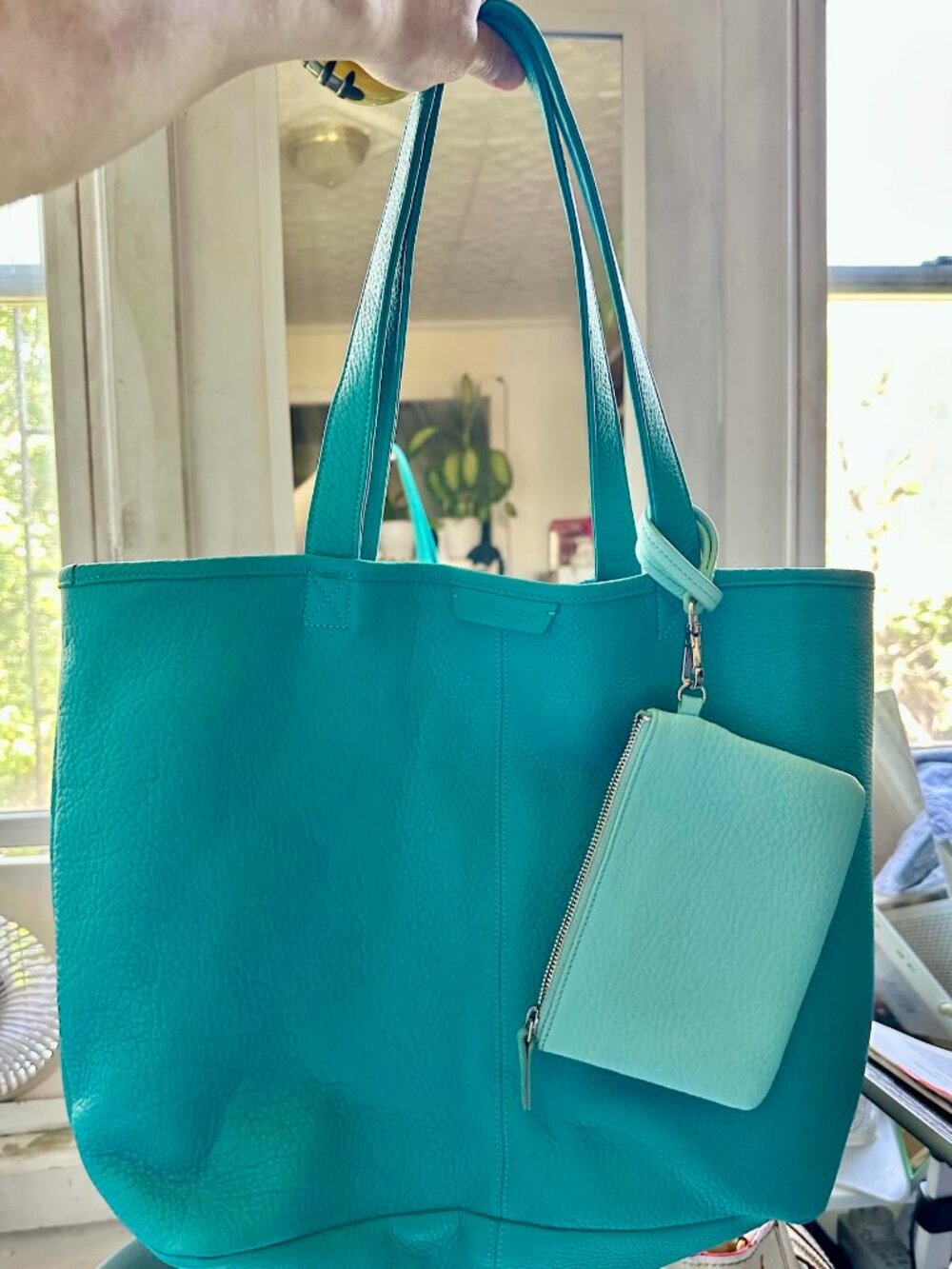 New Leatherology 2 pcs Downtown Horizontal Teal Turquoise Tote +Wristlet NWT